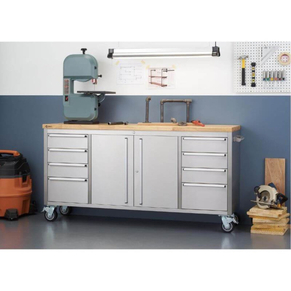 Trinity TLS-7204 (72x19) Stainless Steel Rolling Workbench - TLS-7204