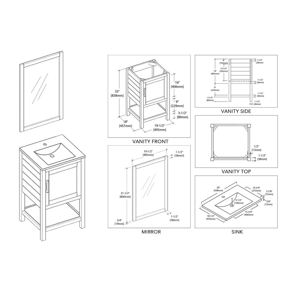 Blossom Lucca 20 Inch Bathroom Vanity - V8017 20 01