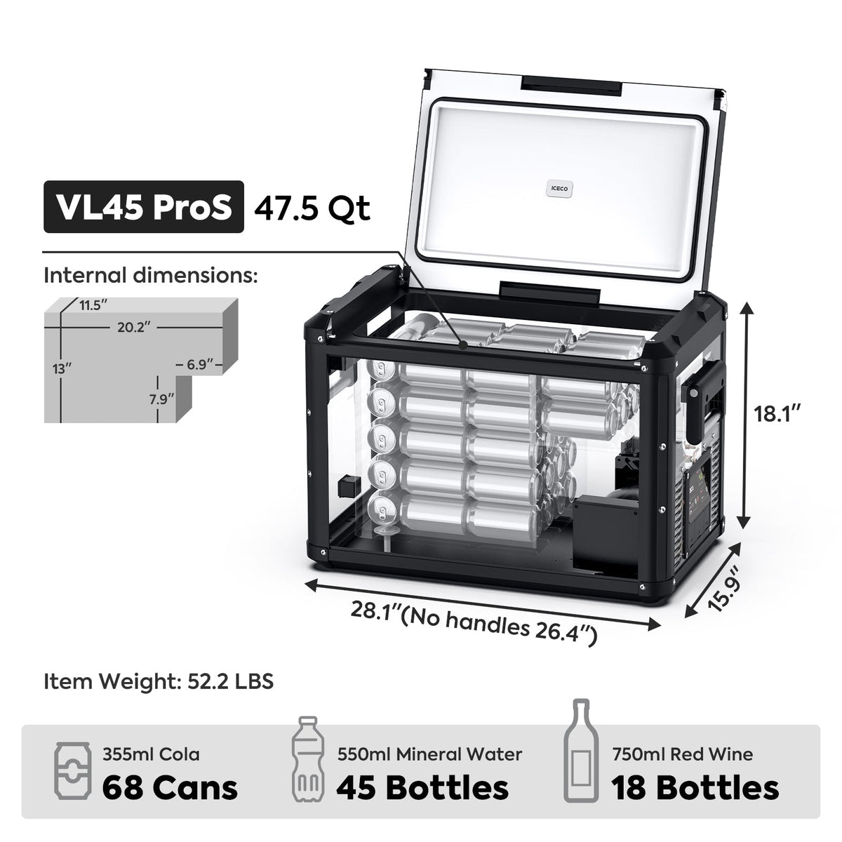 ICECO47.5QT VL45ProS Single Zone Portable Fridge Freezer -