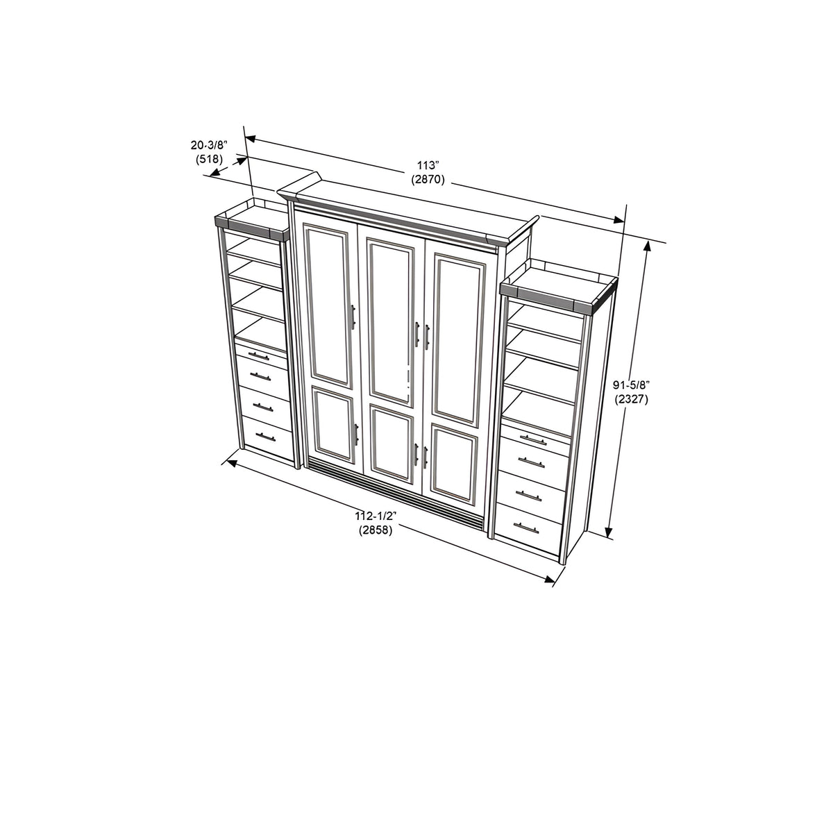 Queen Murphy Bed w/ Storage Cabinets, Walnut, by Leto Muro