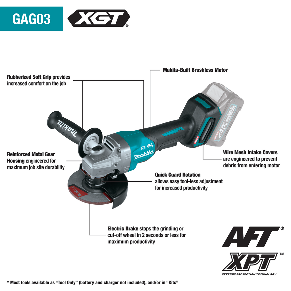 Makita 40V Max XGT Brushless Lithium-Ion 4-1/2 in./5 in. Cordless Paddle Switch Angle Grinder Kit with Electric Brake (4 Ah) - GAG03M1