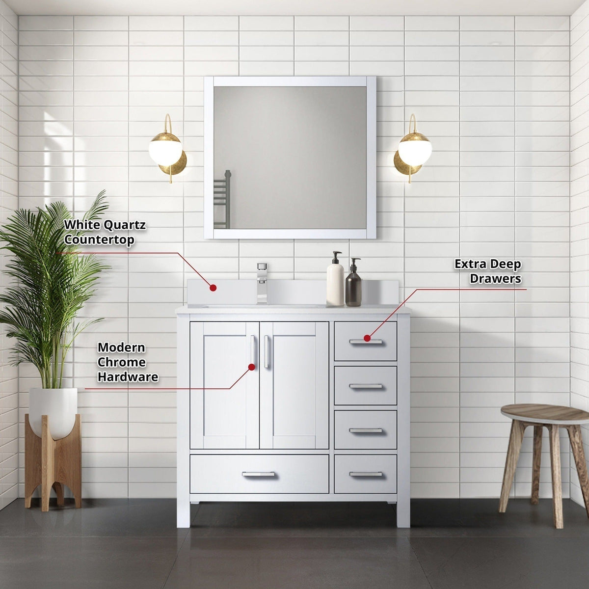 Lexora Jacques 36" x 22" Left Offset Bath Vanity