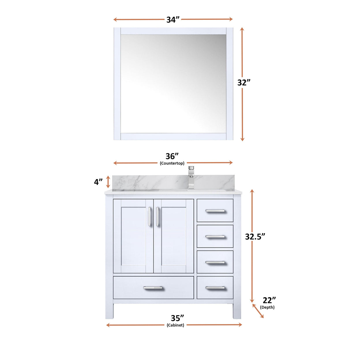 Lexora Jacques 36" x 22" Right Offset Bath Vanity