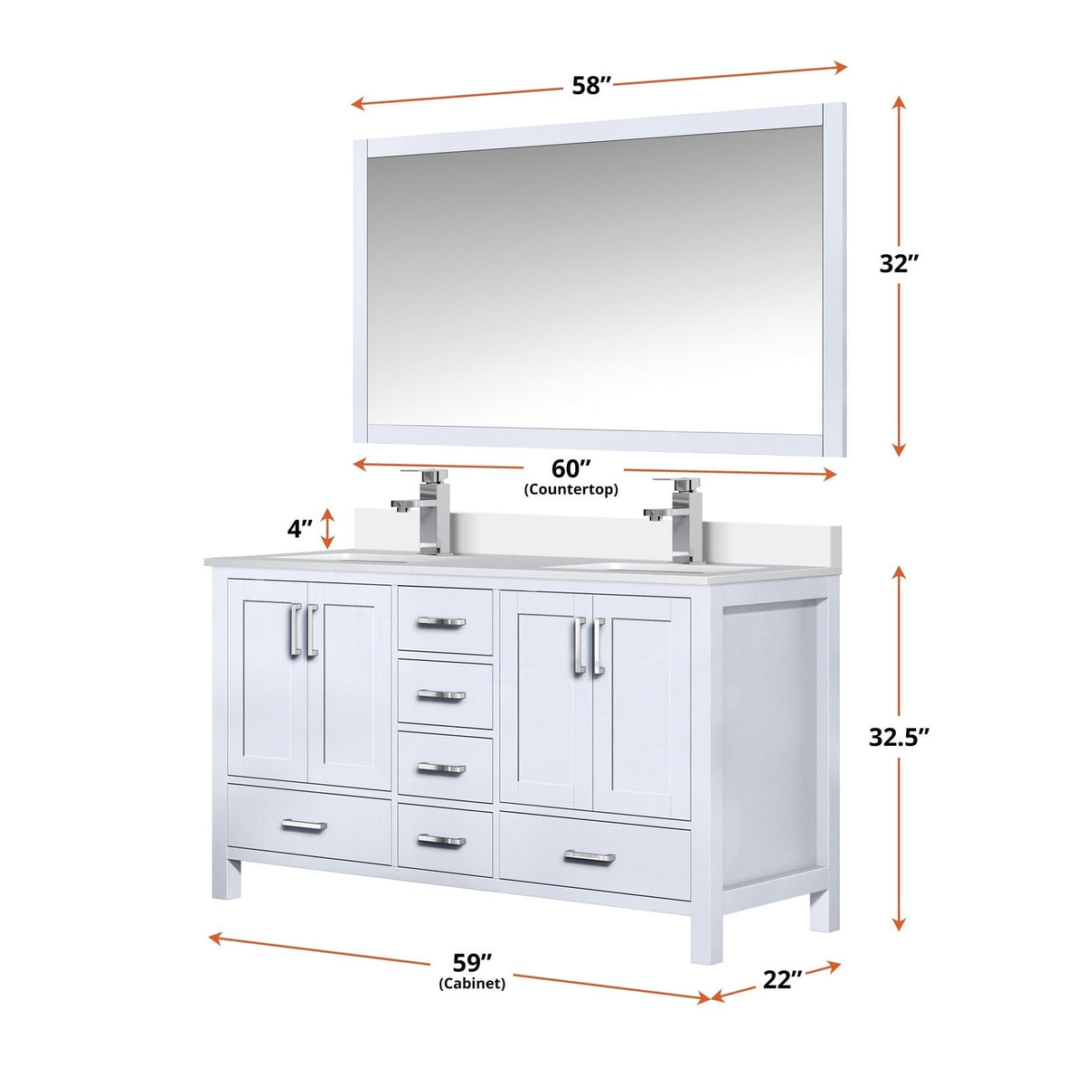 Lexora Jacques 60" x 22" Double Bath Vanity