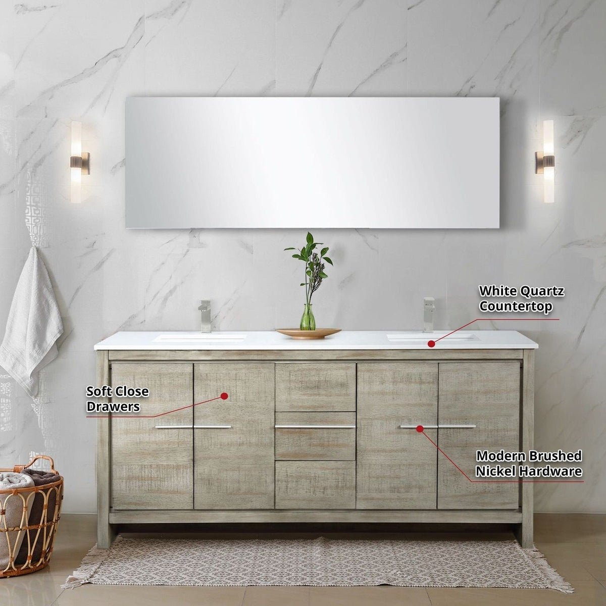 Lexora Lafarre 72" Rustic Acacia Double Bathroom Vanity