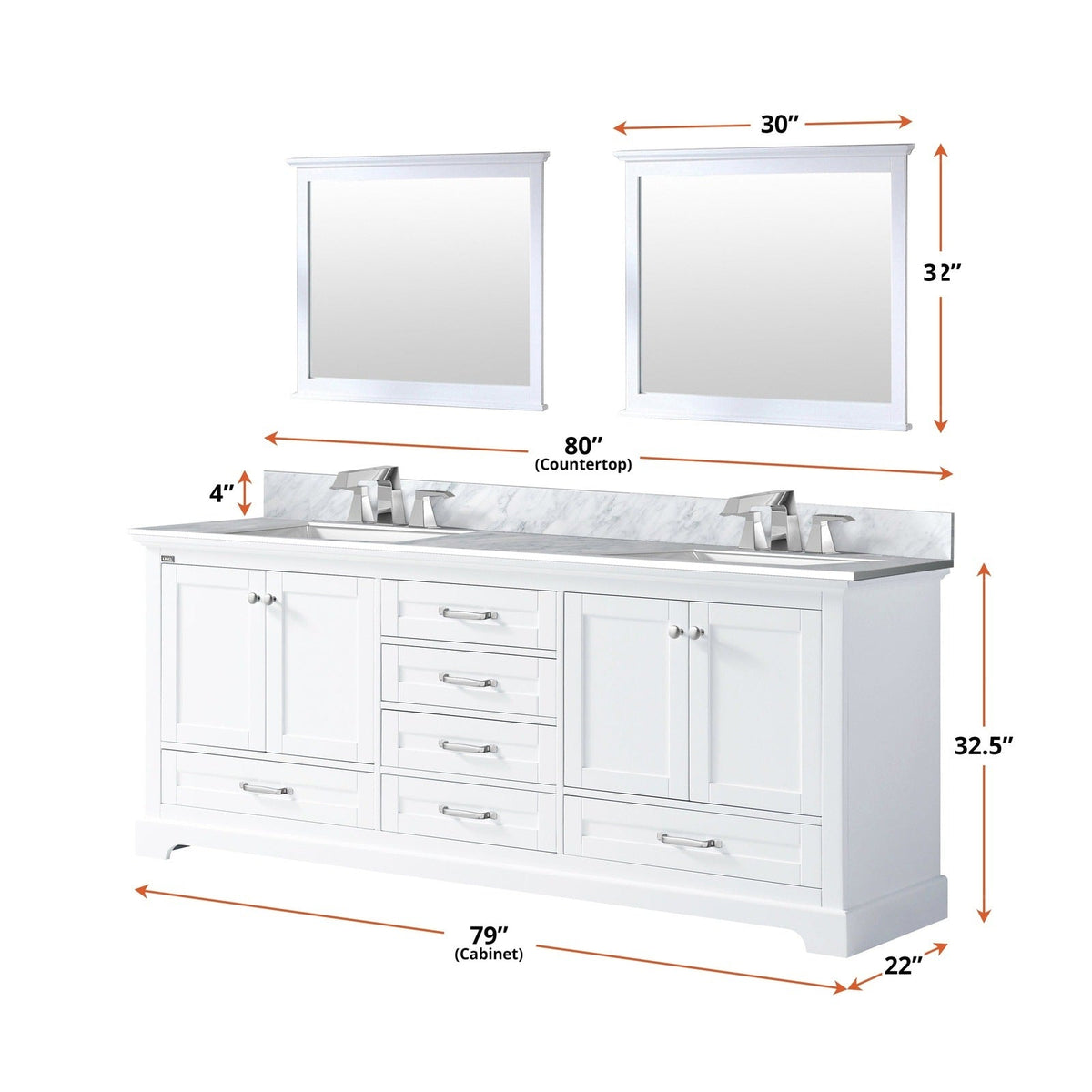 Lexora Dukes 80" x 22" Double Bath Vanity