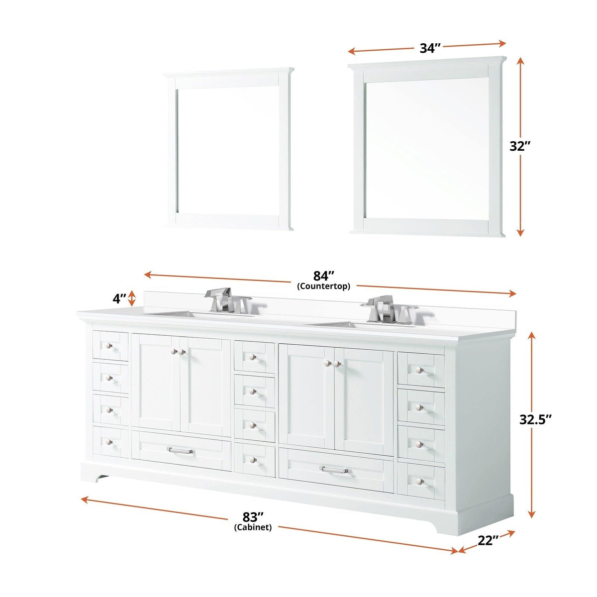 Lexora Dukes 84" x 22" Double Bath Vanity