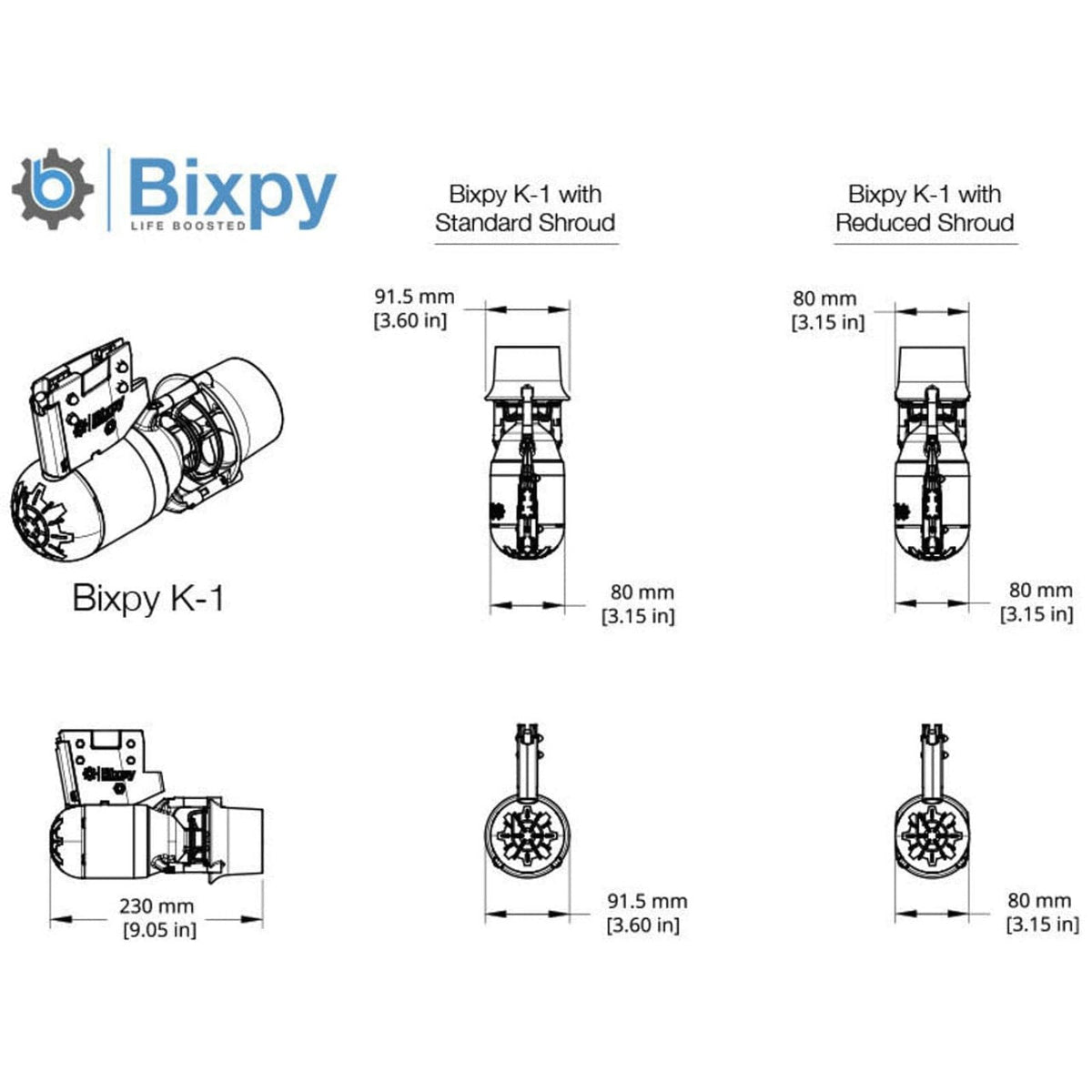 Bixpy K-1 Outboard Kit Jet Propulsion System with SUN 80 Solar Panel - BXA-23R-K1MSU01-WT