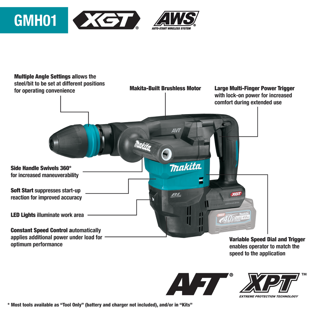 Makita  40V Max XGT Brushless Cordless 15 lb. SDS‑MAX AVT Demolition Hammer Kit, AWS Capable (4.0Ah) - GMH01M1