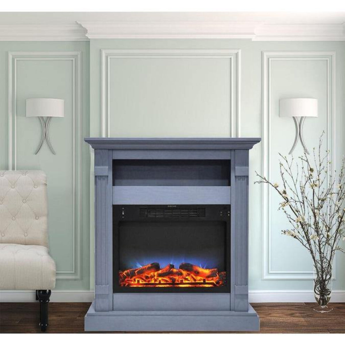 Cambridge 33.9-in W Slate Blue Fan-Forced Electric Fireplace - CAM3437-1SBLLG2