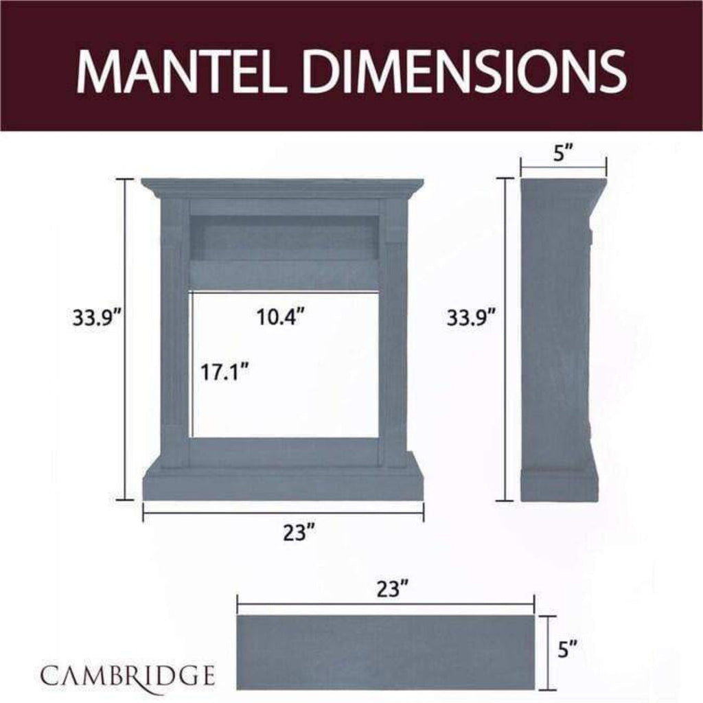 Cambridge Sienna 34 In. Electric Fireplace w/ 1500W Log Insert and Slate Blue Mantel - CAM3437-1SBL