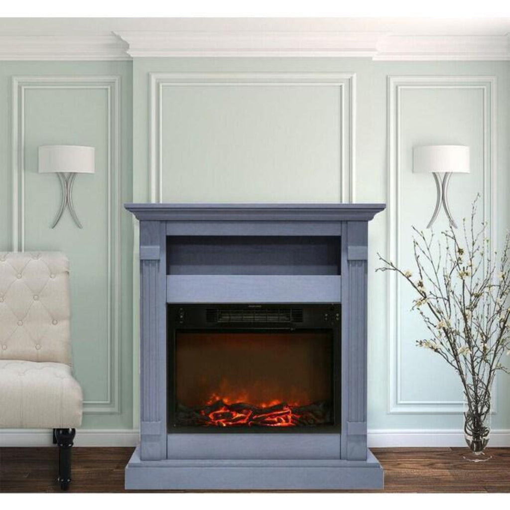 Cambridge Sienna 34 In. Electric Fireplace w/ 1500W Log Insert and Slate Blue Mantel - CAM3437-1SBL