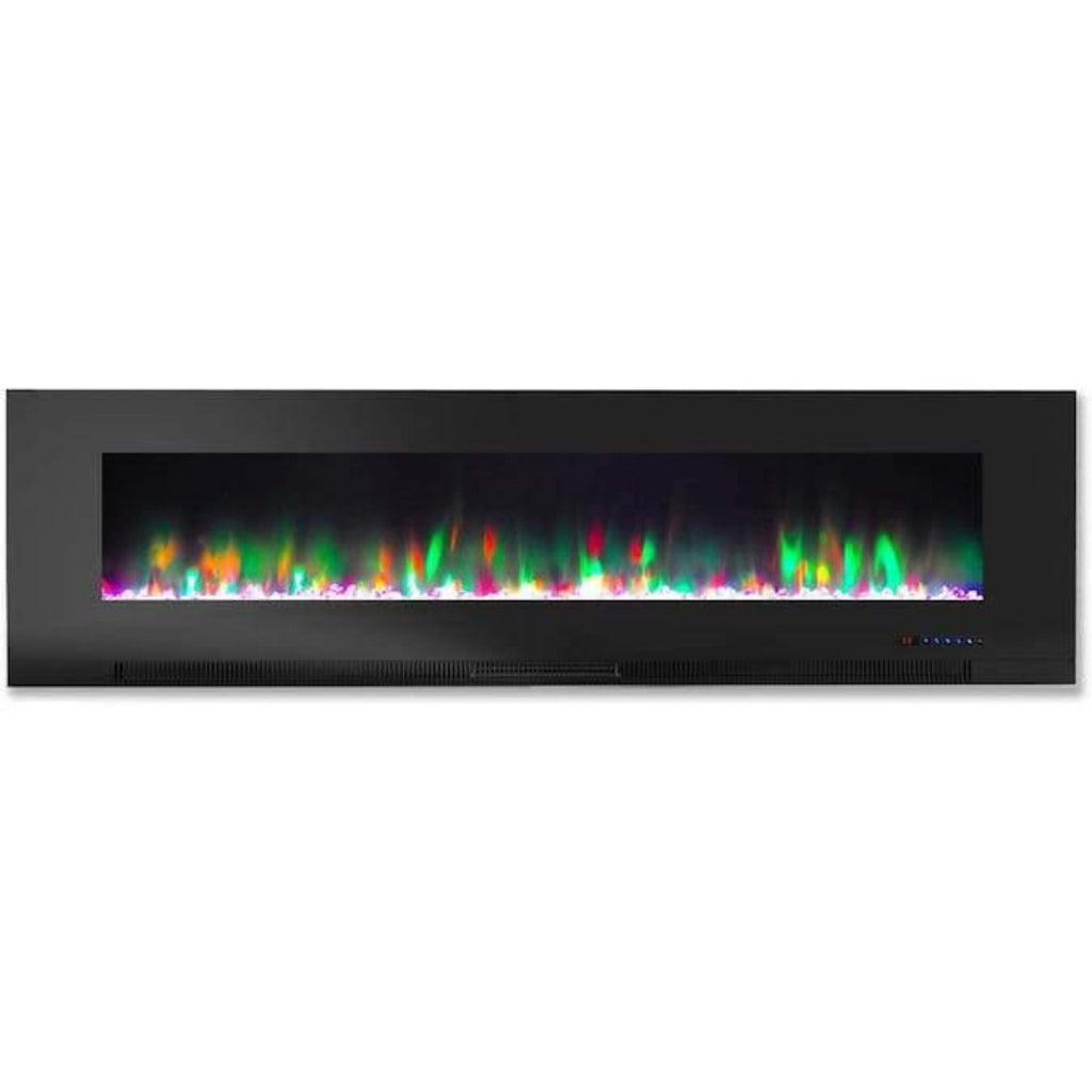 Cambridge 60 In. Wall-Mount Electric Fireplace in Black with Multi-Color Flames and Crystal Rock Display - CAM60WMEF-1BLK