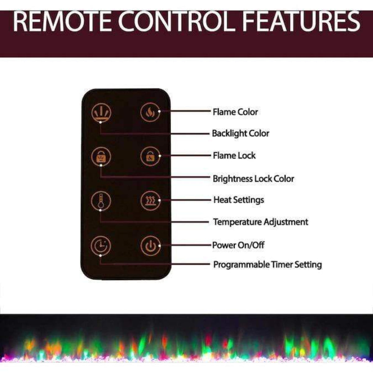 Cambridge 42 In. Recessed Wall Mounted Electric Fireplace with Crystal and LED Color Changing Display, Black - CAM42RECWMEF-1BLK