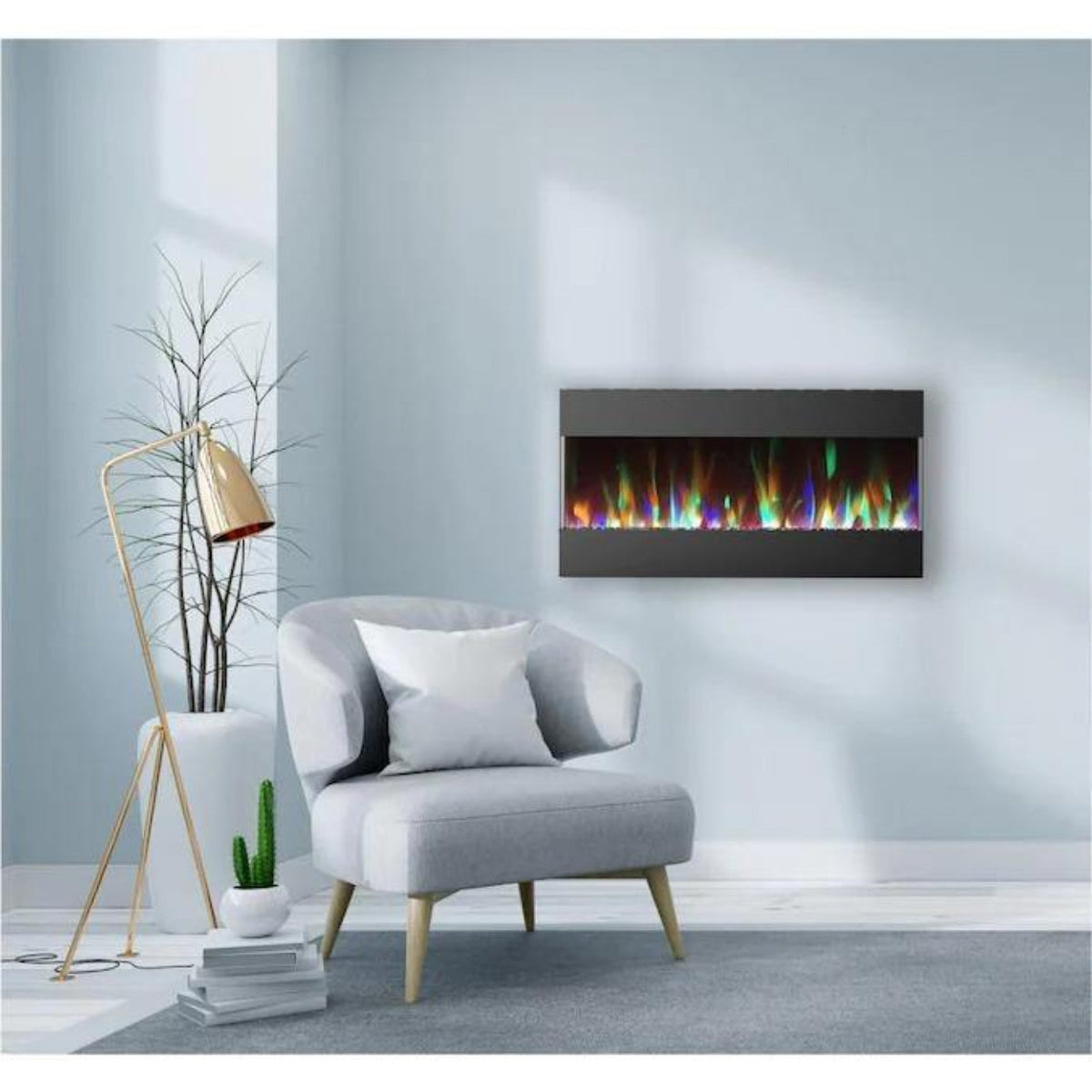 Cambridge 42 In. Recessed Wall Mounted Electric Fireplace with Crystal and LED Color Changing Display, Black - CAM42RECWMEF-1BLK