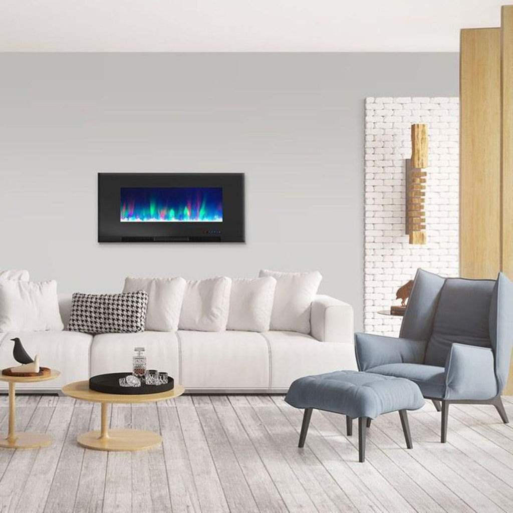 Cambridge 42 In. Wall-Mount Electric Fireplace in Black with Multi-Color Flames and Crystal Rock Display - CAM42WMEF-1BLK