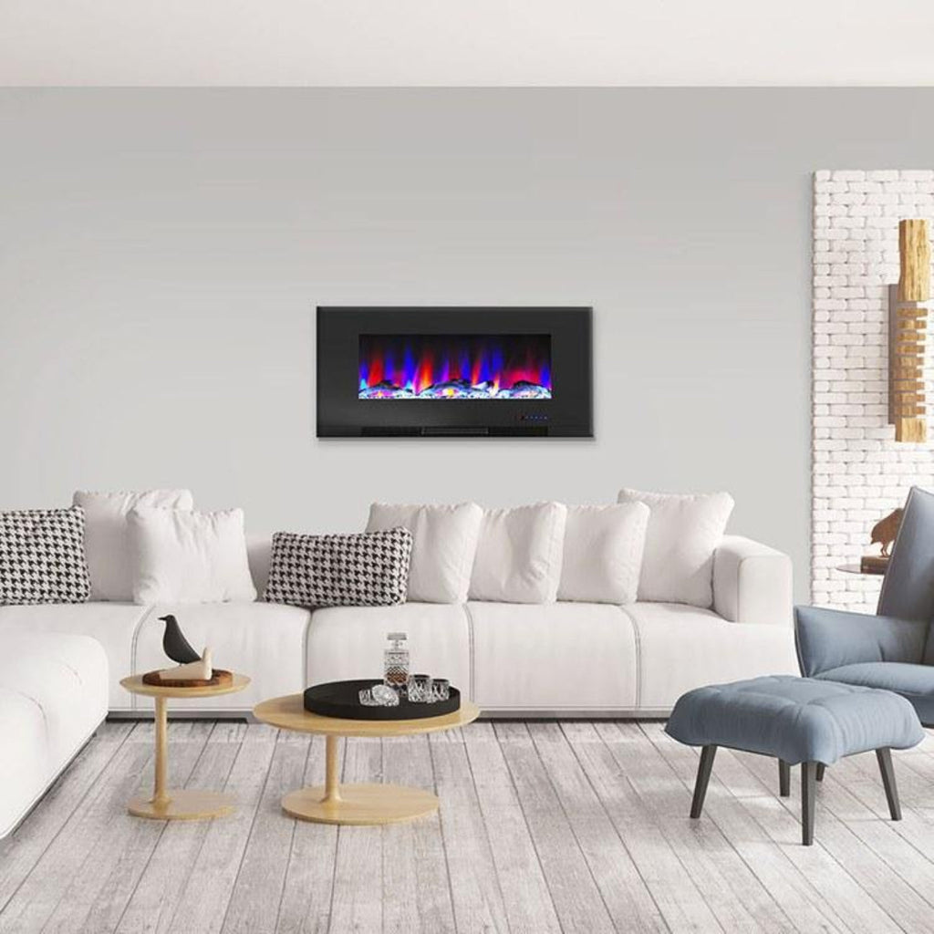 Cambridge 42 In. Wall-Mount Electric Fireplace in Black with Multi-Color Flames and Driftwood Log Display - CAM42WMEF-2BLK