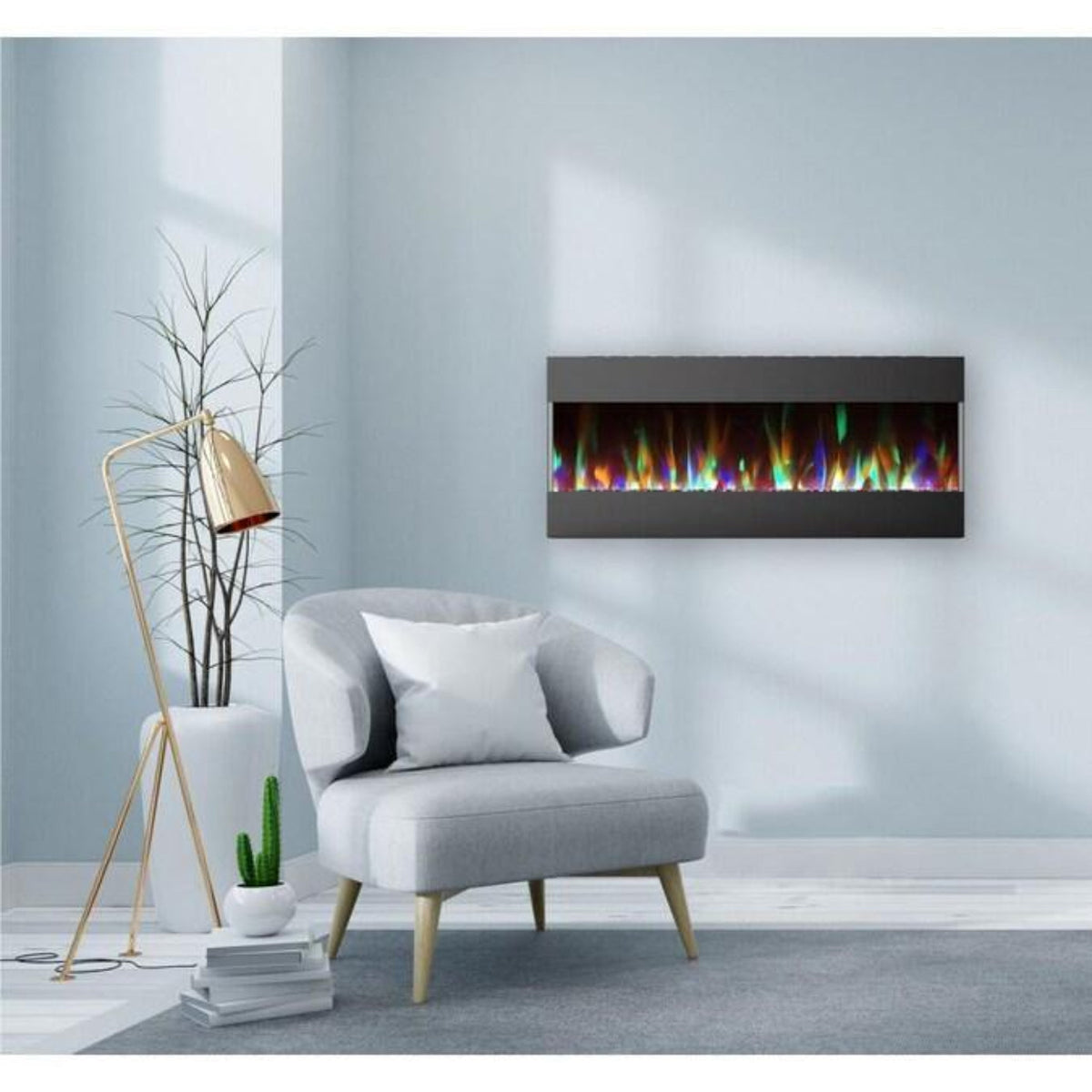 Cambridge 50 In. Recessed Wall Mounted Electric Fireplace with Crystal and LED Color Changing Display, Black - CAM50RECWMEF-1BLK