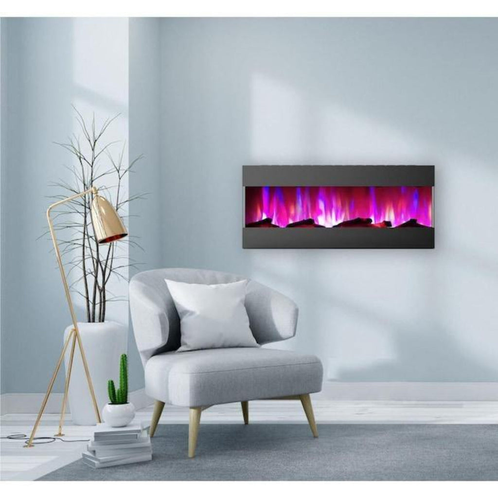 Cambridge 50 In. Recessed Wall Mounted Electric Fireplace with Logs and LED Color Changing Display, Black - CAM50RECWMEF-2BLK