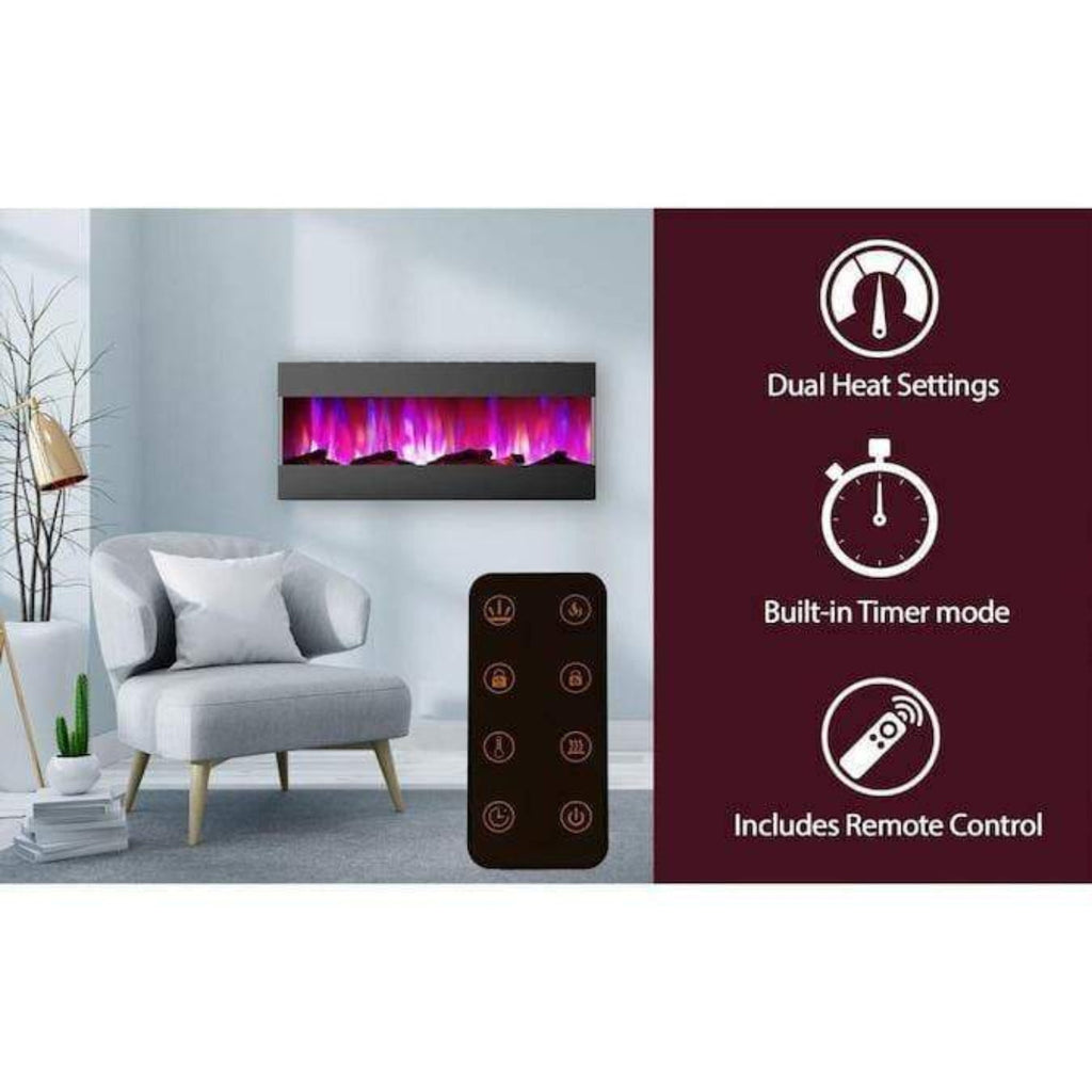 Cambridge 50 In. Recessed Wall Mounted Electric Fireplace with Logs and LED Color Changing Display, Black - CAM50RECWMEF-2BLK