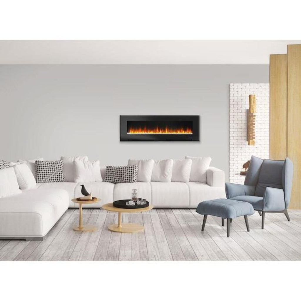 Cambridge 60 In. Wall-Mount Electric Fireplace in Black with Multi-Color Flames and Crystal Rock Display - CAM60WMEF-1BLK