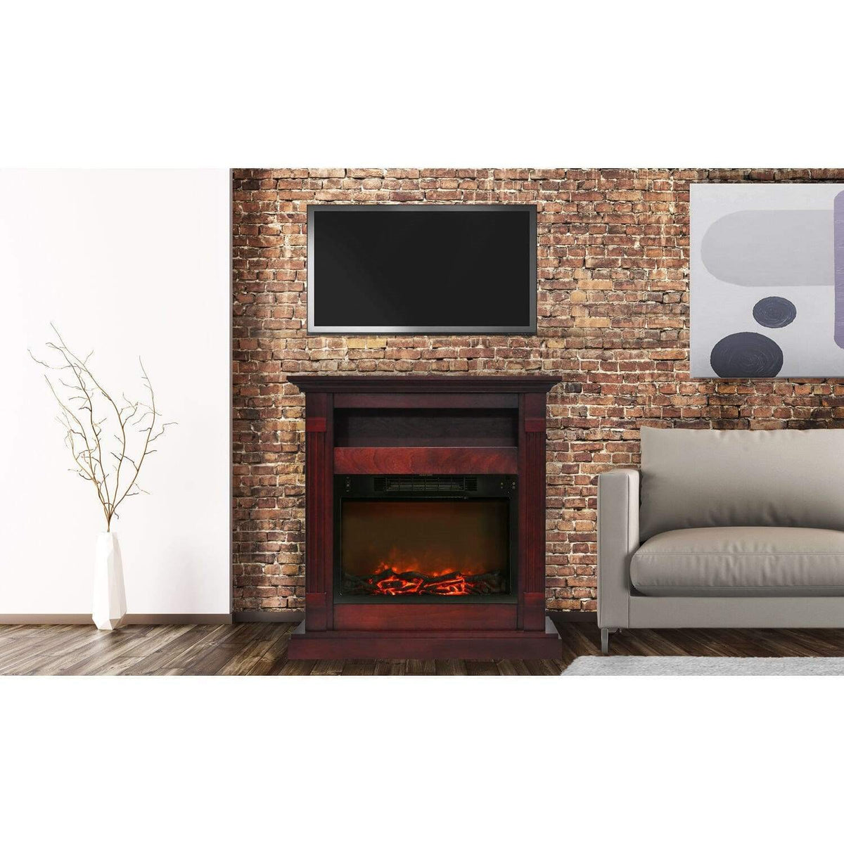 Cambridge 34-In. Sienna Electric Fireplace w/ 1500W Log Insert and Cherry Mantel - CAMBR3437-1CHR
