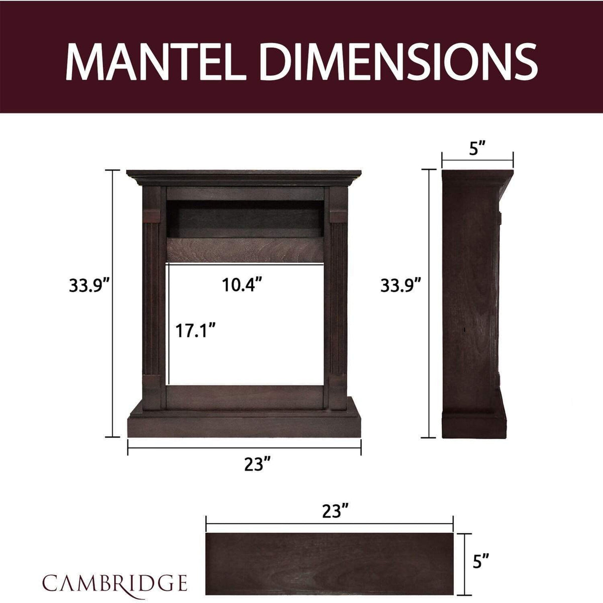 Cambridge 34-In. Sienna Electric Fireplace w/ 1500W Log Insert and Mahogany Mantel - CAMBR3437-1MAH