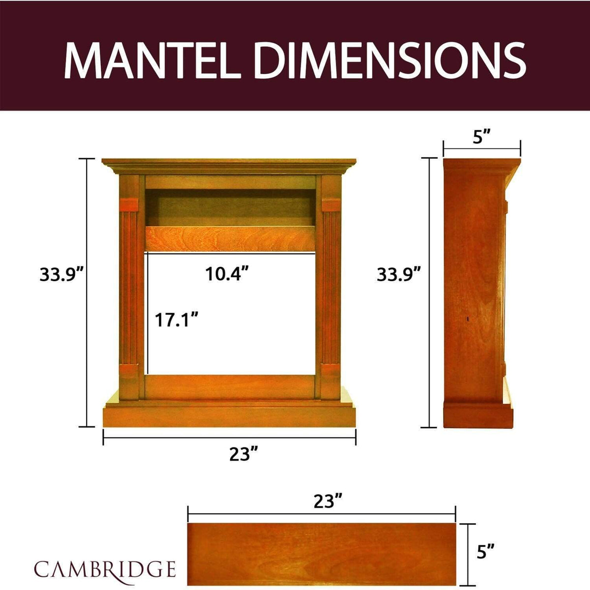 Cambridge 34-In. Sienna Electric Fireplace w/ 1500W Log Insert and Teak Mantel - CAMBR3437-1TEK