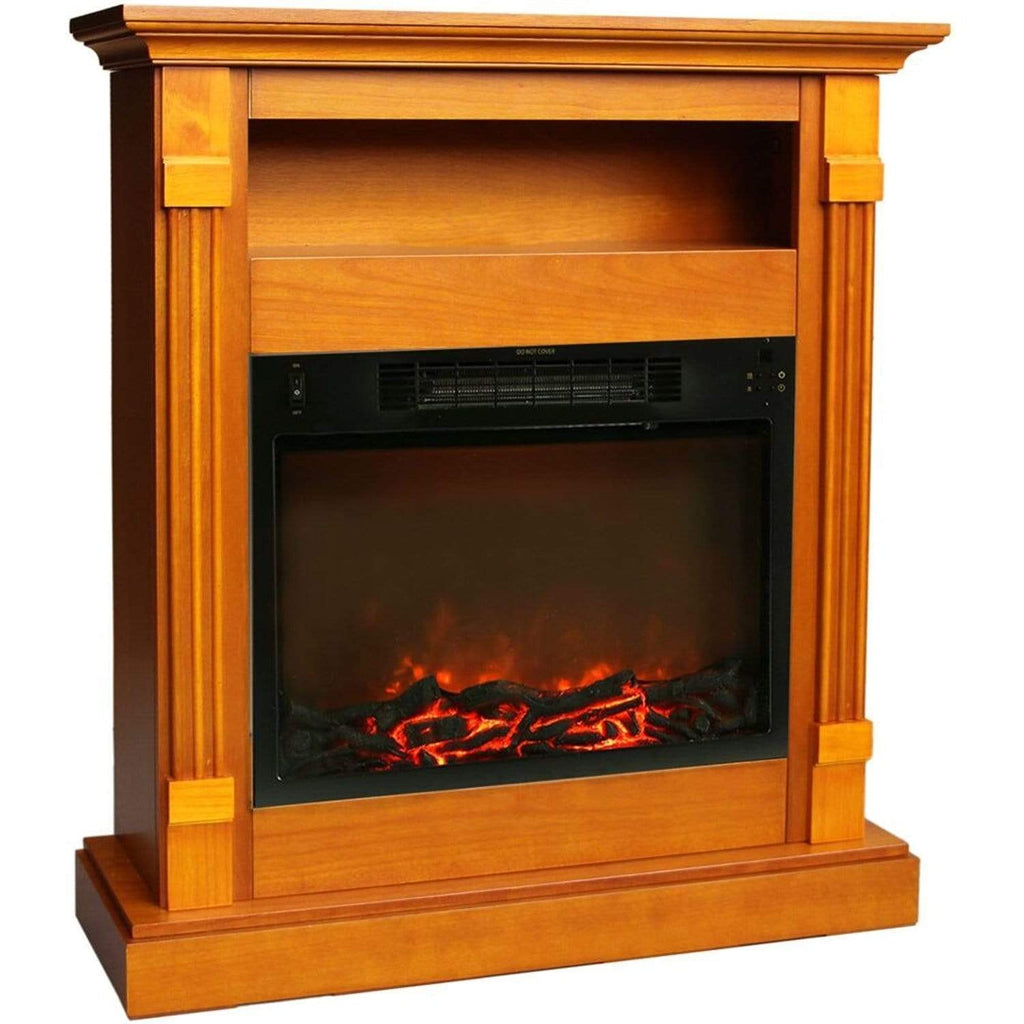 Cambridge 34-In. Sienna Electric Fireplace w/ 1500W Log Insert and Teak Mantel - CAMBR3437-1TEK