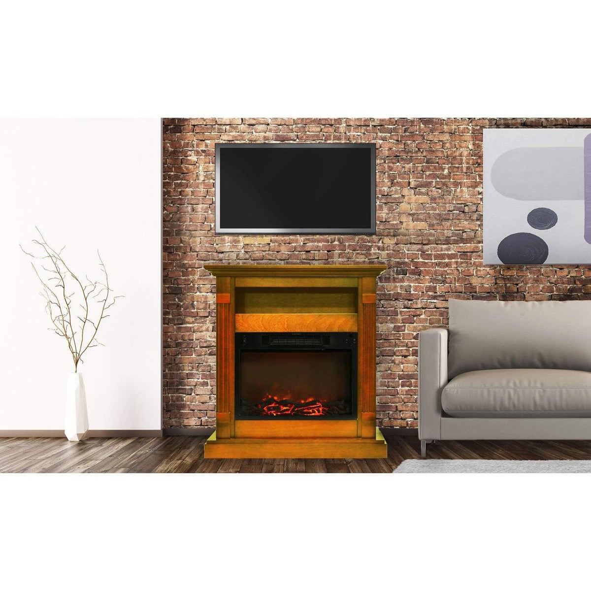Cambridge 34-In. Sienna Electric Fireplace w/ 1500W Log Insert and Teak Mantel - CAMBR3437-1TEK