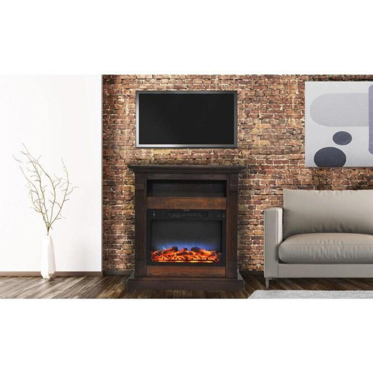 Cambridge Sienna 34 In. Electric Fireplace w/ 1500W Log Insert and Walnut Mantel - CAM3437-1WAL