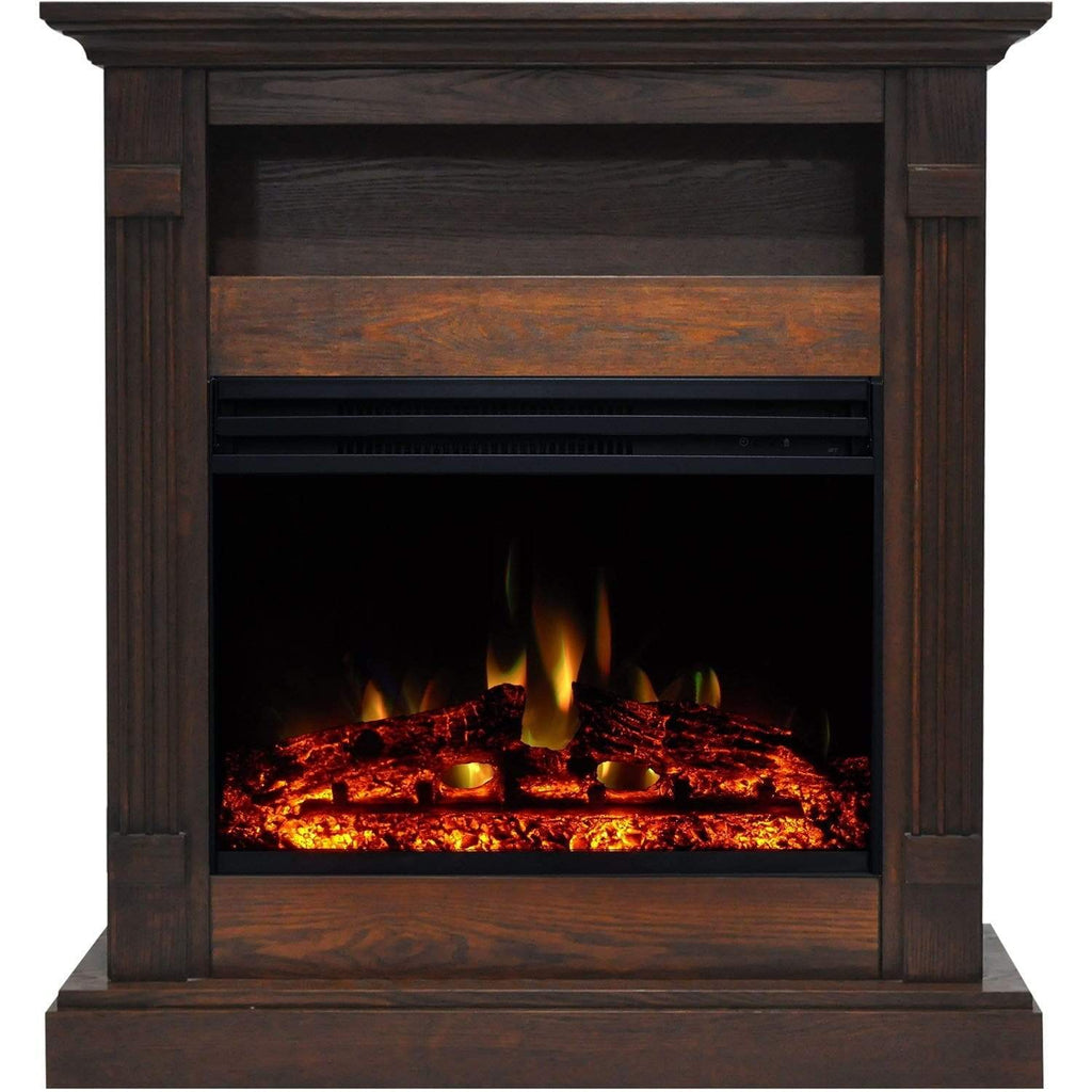 Cambridge Sienna 34-In. Electric Fireplace Heater with Walnut Mantel, Enhanced Log Display, Multi-Color Flames, and Remote Control, - CAM3437-1WALLG3