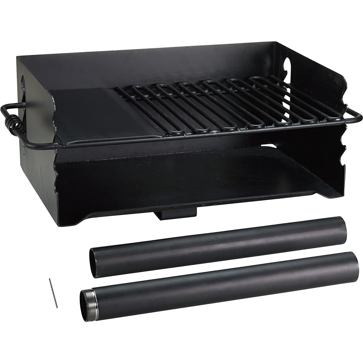 Pilot Rock Jumbo Park Style Steel Outdoor BBQ Charcoal Grill and Post, Black - 253217