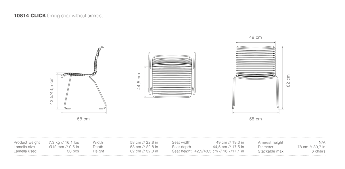 HOUE CLICK Outdoor Dining Chair - No Armrests
