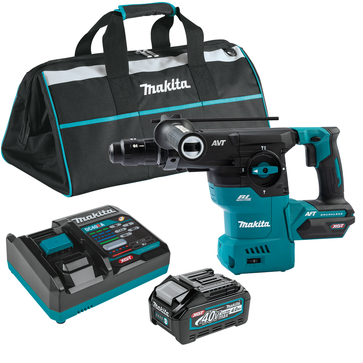 Makita 40V max XGT Brushless Cordless 1‑3/16" SDS‑PLUS AVT Rotary Hammer Kit, with Interchangeable Chuck, AWS Capable (4.0Ah) & FREE Makita GRH07ZW - GRH09M1