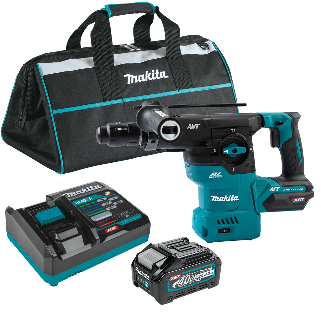 Makita 40V max XGT Brushless Cordless 1‑3/16" SDS‑PLUS AVT Rotary Hammer Kit, with Interchangeable Chuck, AWS Capable (4.0Ah) & FREE Makita GRH07ZW - GRH09M1