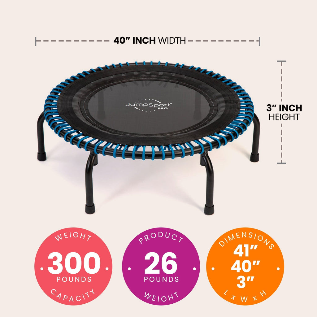 Disc-O-Bed JumpSport 350 PRO 39 Inch Fitness Trampoline with Blue EnduroLast Elastic Cords - 348950