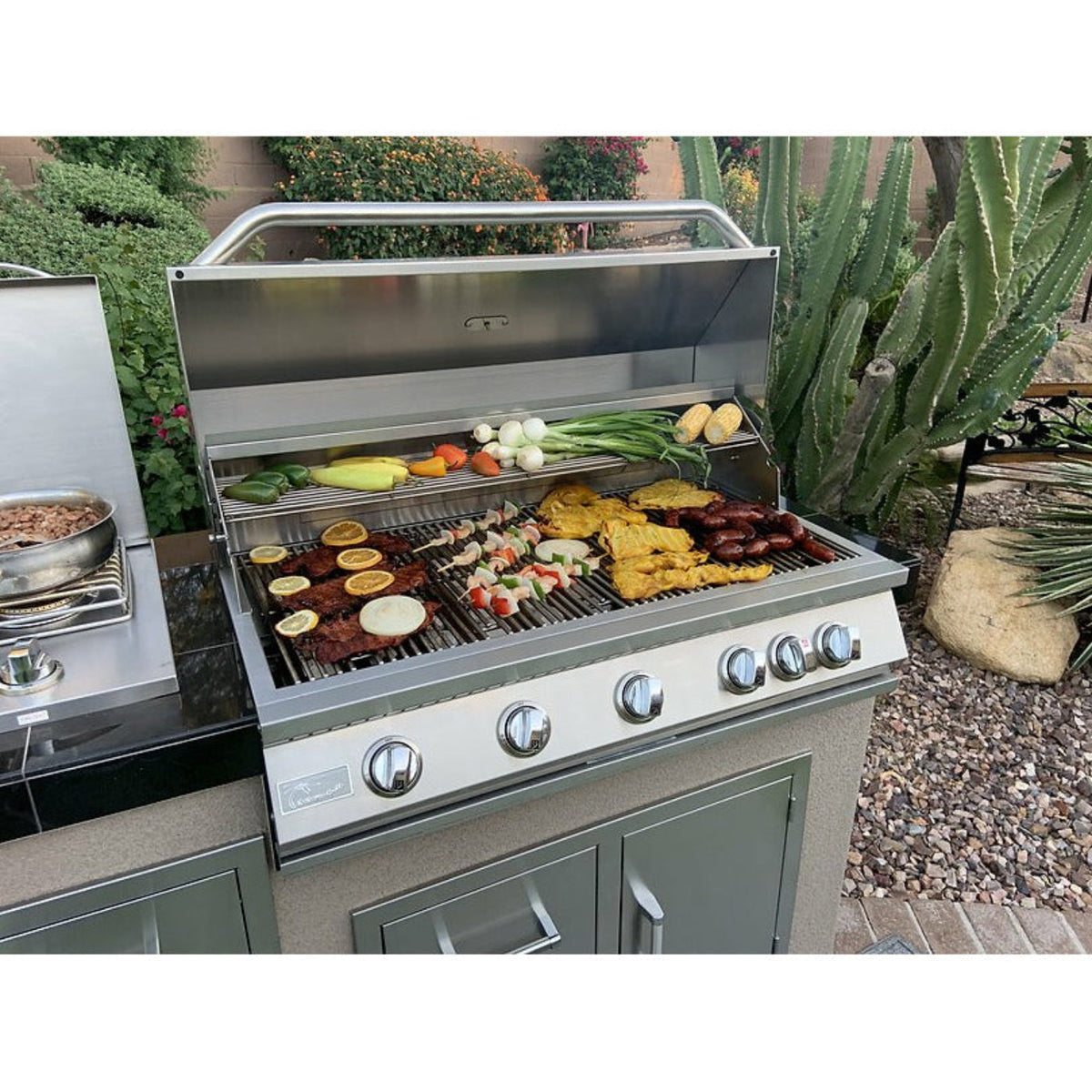 KoKoMo Teppanyaki, Griddle, Built-In BBQ Grill with Side Burner, Storage Drawers 7'6" - KO-7'6"-Tep-Side-5-Burn
