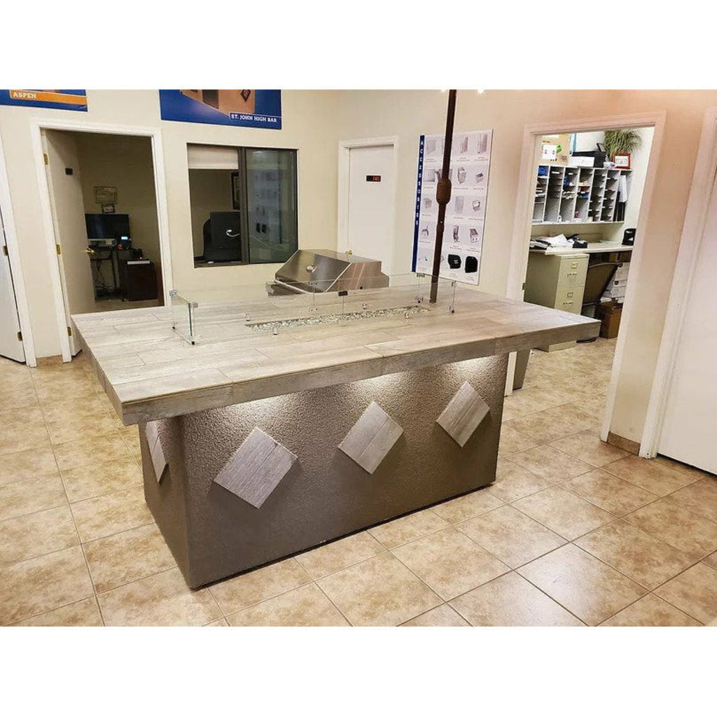KoKoMo Island with Firepit, 4 Burner BBQ, and Outdoor Rated Refrigerator - Baja-Fire