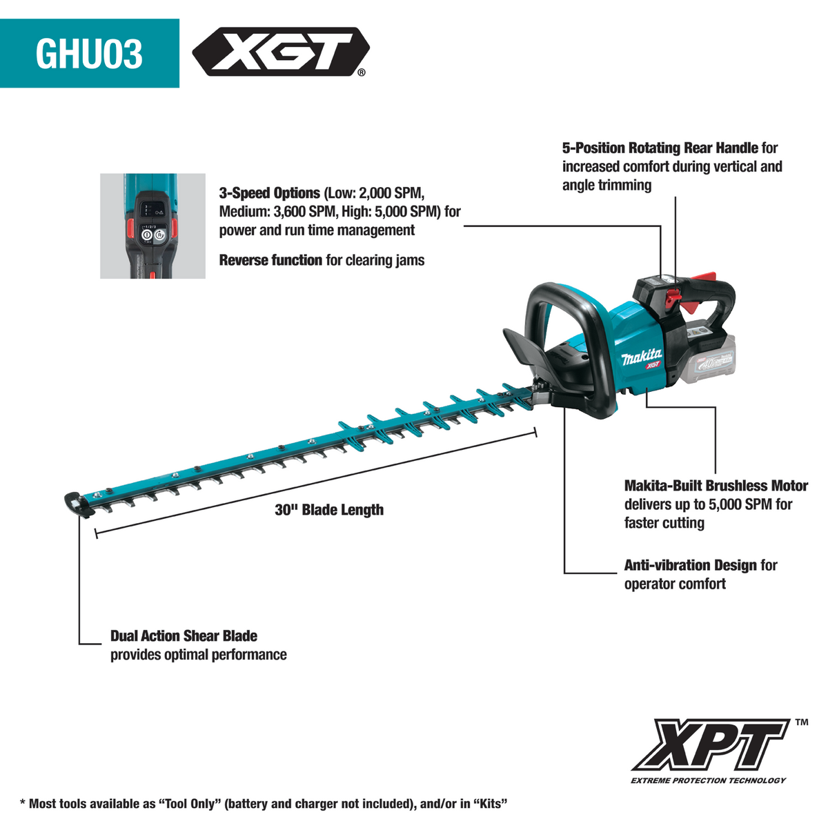 Makita 40V max XGT Brushless Cordless 30" Hedge Trimmer Kit (4.0Ah) - GHU03M1