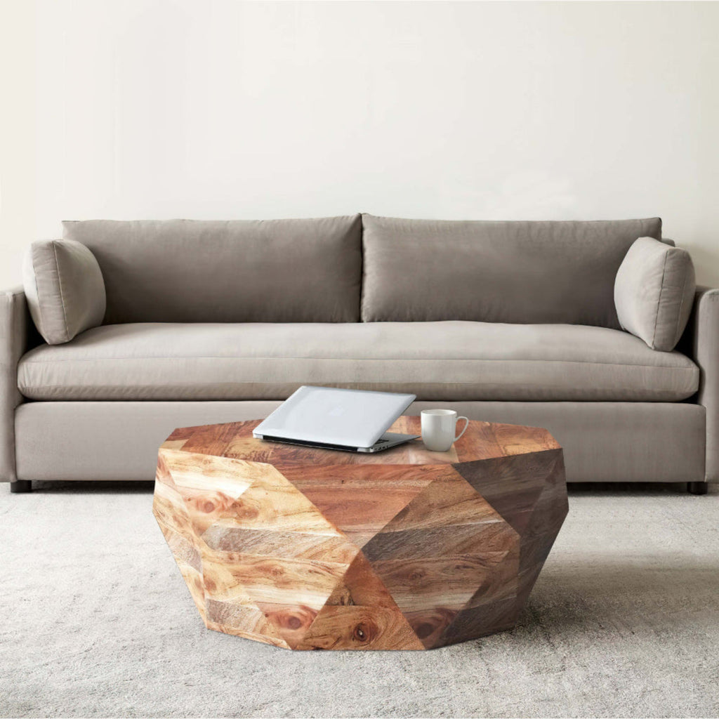 Char-Griller Bon 33 Inch Diamond Shape Acacia Wood Coffee Table With Smooth Top, Natural Brow - 1769842580606_94