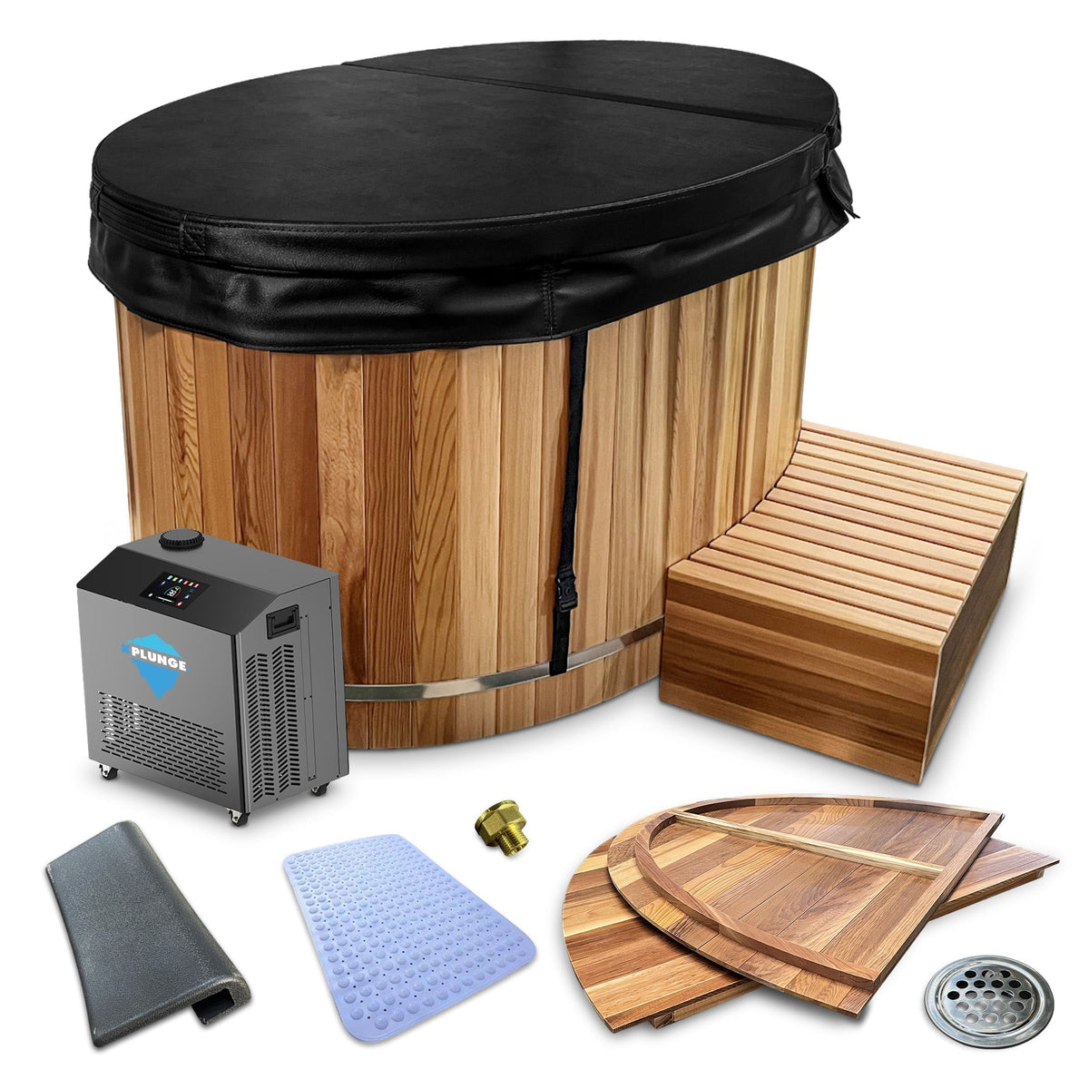 62 in. 2-Person 0-Jet Cedar Cold Plunge  Ice Bath Tub/Hot Tub with 1 HP Powerful