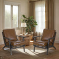 Char-GrillerAmber Accent Chair, Handcrafted Slatted Mango Wood, Brown Buffalo Leather Cushio - 1769671841641_818