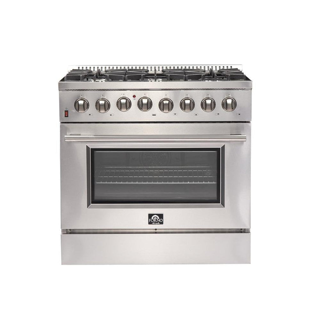 Forno 3-Piece Appliance Package - 36-Inch Dual Fuel Range, French Door Refrigerator, and Dishwasher in Stainless Steel - FBDL-004-02CAUS