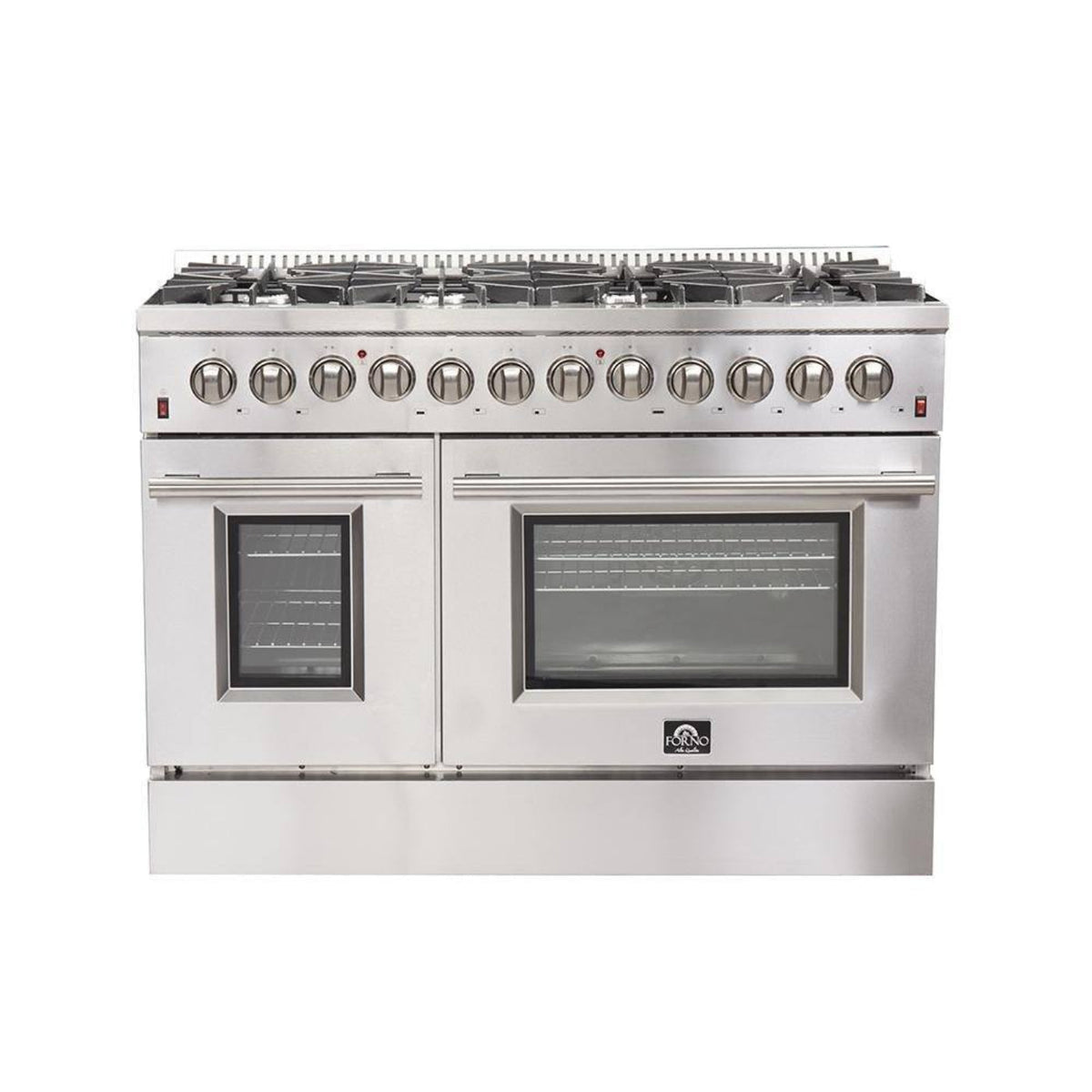 Forno 3-Piece Appliance Package - 48-Inch Dual Fuel Range, French Door Refrigerator, and Dishwasher in Stainless Steel - AP3-6156-48