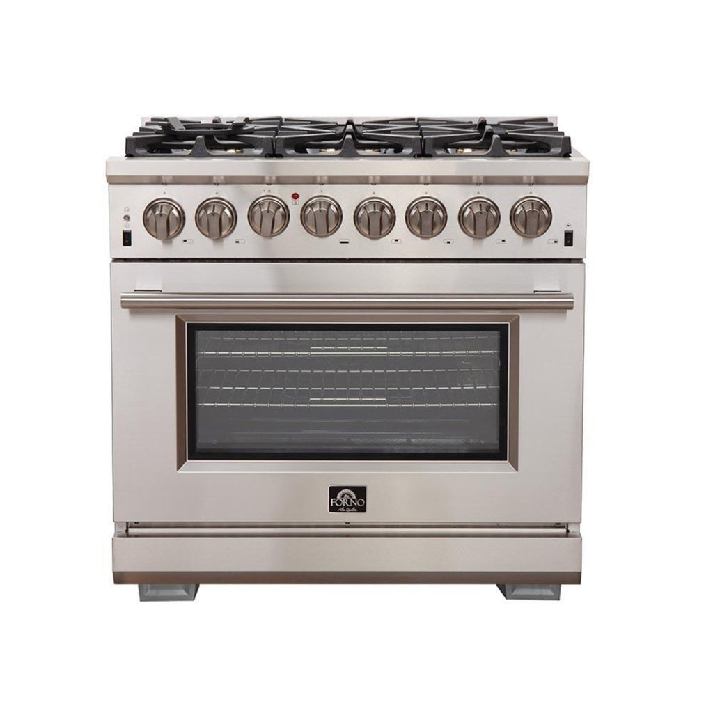 Forno 3-Piece Pro Appliance Package - 36-Inch Dual Fuel Range, French Door Refrigerator, and Dishwasher in Stainless Steel - AP3-6187-36