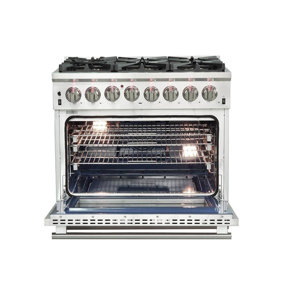 Forno 3-Piece Pro Appliance Package - 36-Inch Dual Fuel Range, French Door Refrigerator, and Dishwasher in Stainless Steel - AP3-6187-36