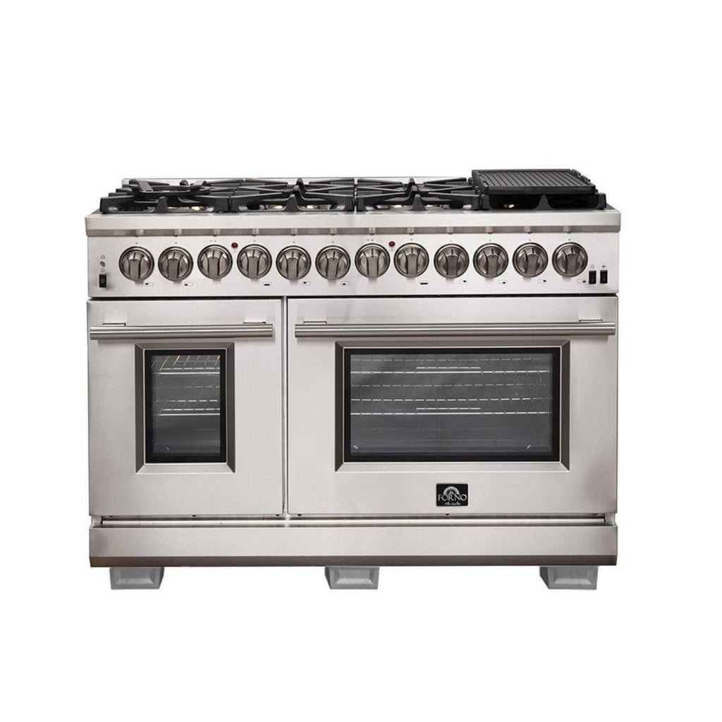 Forno 3-Piece Pro Appliance Package - 48-Inch Dual Fuel Range, French Door Refrigerator, and Dishwasher in Stainless Stee -0 AP3-6187-48l