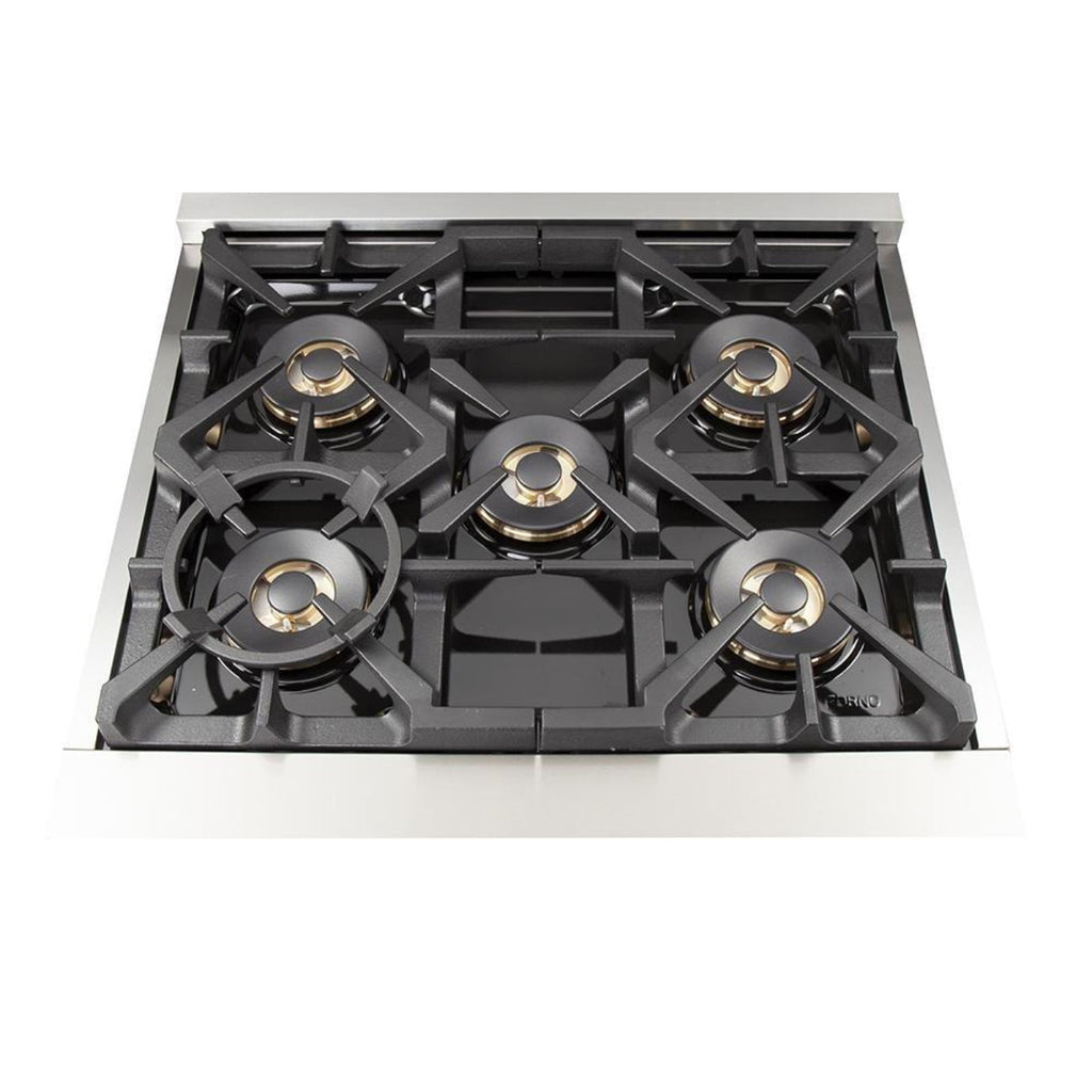 Forno 4-Piece Pro Appliance Package - 30-Inch Gas Range, French Door Refrigerator, Wall Mount Hood with Backsplash, and Dishwasher in Stainless Steel - AP4-6260-30