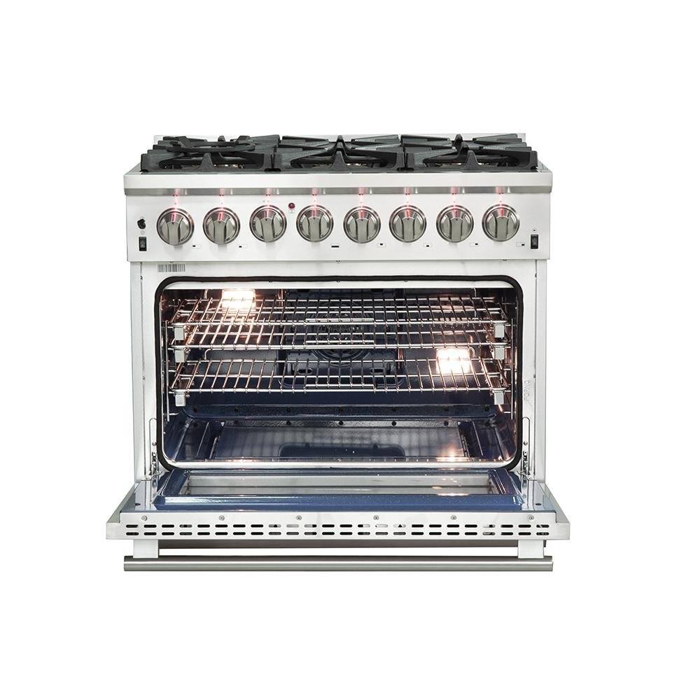 Forno 4-Piece Pro Appliance Package - 36-Inch Dual Fuel Range, French Door Refrigerator, Wall Mount Hood with Backsplash, and Dishwasher in Stainless Steel - AP4-6187-36